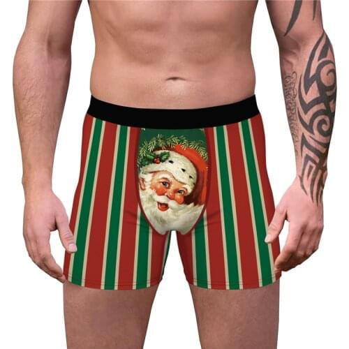 Men Humorous Underwear Breathable Panties Underpants 3D Santa Claus Print Christmas Holiday Boxer Briefs Novelty Boxer Shorts