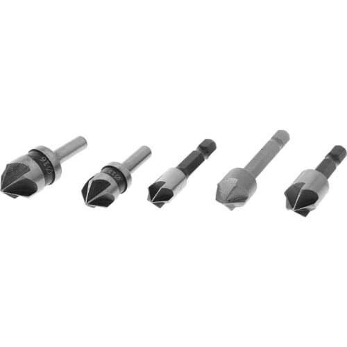 5Pcs 82 Degree Chamfer Angle HSS 5 Flute Countersink Drill Bit Set Tools