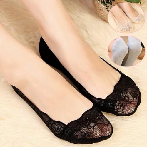 Fashion Womens Socks Summer Lady Cotton Lace Short Ankle Female Antiskid Invisible Liner No Show Low Cut Socks