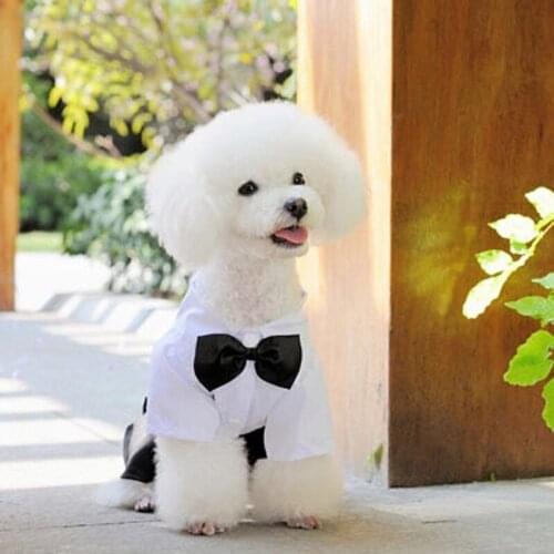 Pet Dog Cat Clothes Prince Tuxedo Bow Tie Suit Handsome Pets Dog Suit Wedding Dress Jumpsuit Coat S-XXLv