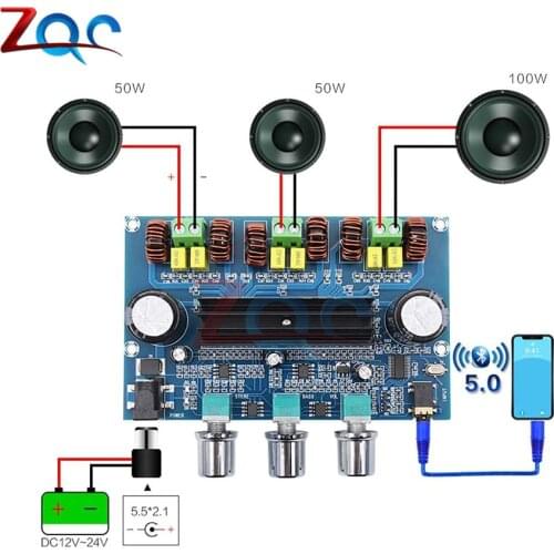 TPA3116D2 Bluetooth 5.0 Digital Amplifier Board 2.1 Channel Class D High Power Amplifier Module 2x50W / 1x100W XH-A305 DC 12-24V