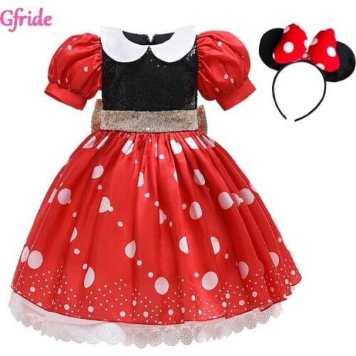 Girls Dress Up Kids Mouse Costume Dots Tutu Puff Sleeve Fancy 1-5 Year Birthday Party Dress Girls Baby Children Infant Wear Red