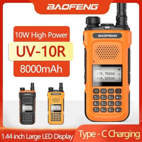 NEW 10W Baofeng UV-10R High Power 8000mAh Walkie Talkie Dual Band Transceiver Handheld With FCC&CE Two Way Radio Type C Charger