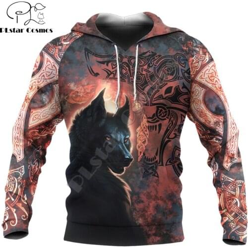 Drop shipping Viking Fenrir Tattoo 3D All Over Printed Retro Unisex Deluxe Hoodie Casual Sweatshirt Zip Jacket Tracksuit DW0363