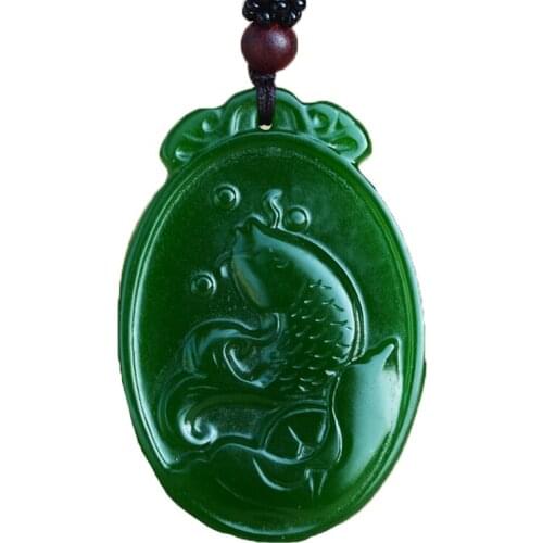 Drop Shipping Womens Necklace Pendant Green Jades Pendant Fish Ingots Gift for Ladiess Fashion Jewelry