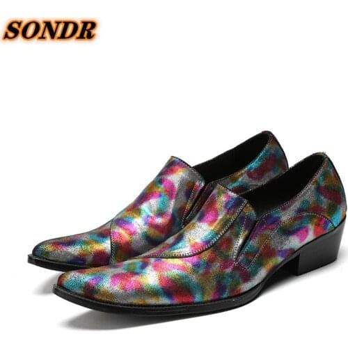 Multi Color Men Genuine Leather Shoes Pointed Toe Slip On For Men Elegant Dress Wedding Oxford Shoes Zapatillas Para Hombre