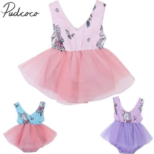 2018 Brand New Toddler Infant Cute Newborn Baby Girls Summer Unicorn Lace Tutu Romper Fancy Dress Cartoon Sleeveless Sunsuit