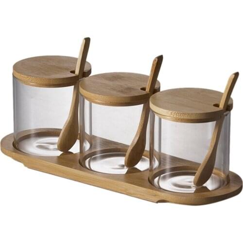 3 PCS Glass Storage Jar,Candy/Cookies/Tea/Coffee Beans Organizer Bottle,Spices/Snack Jars With Wood Lid