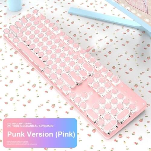 USB Wired Mechanical Gaming Keyboard For Computer Game PC Gamer Punk Blue Switch 104 Keys Gaming Keyboard Pink For Girl