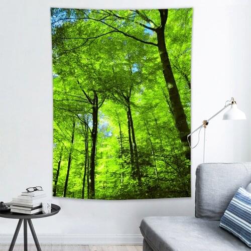 Spring Tree Green Forest Tapestry Beautiful Nature Scenery Tapestry Wall Hanging Beach Towel Polyester Blanket Home Decoration