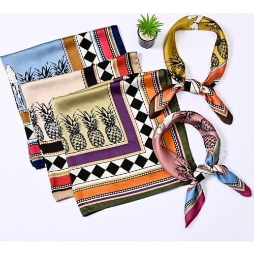 2021 Spring Square Scarf for Women Design Chain Print Silk Feeling Hair Band Foulard Female Office Neckerchief Lady Bandana
