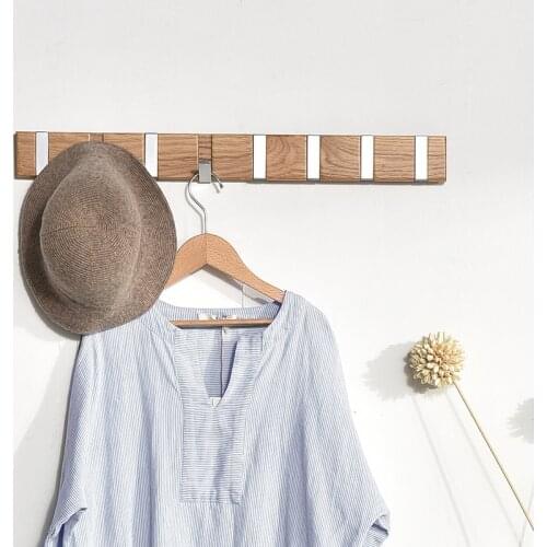 Solid Wood Hanging Retractable Hanger Clothes Racks Sitting Room Bathroom Coat Hooks Wall Storage 1/3/4/6/8 Hooks Nordic Style