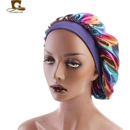 Bonnet Turban Women Day Night Sleep Cap Laser Colorful Head Wrap