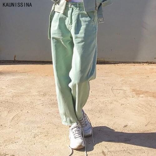 Ladies High Waist Jeans Loose Harem Jeans Pockets Streetwear Pleated Boyfriend Pants for Women Casual Ladies Denim Trousers