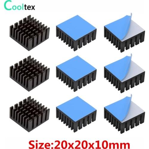 10pcs 20x20x10mm Aluminum Heatsink Black Heat Sink Cooling Cooler Radiator for Electronic Chip IC With Thermal Conductive Tape