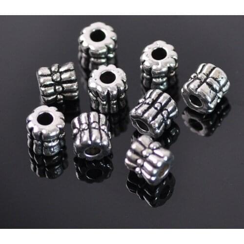 100pcs Tibetan Silver Metal 5mm Carved Cylinder Shape Loose Spacer Beads lot for Jewelry Making DIY Crafts Findings