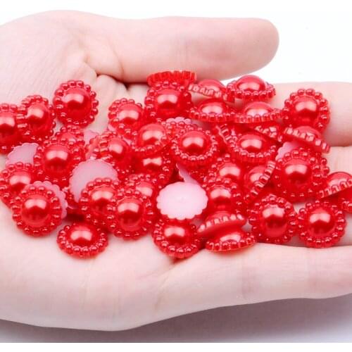 12mm Many Colors Half Round Flower 1000pcs/bag ABS Resin Imitation Pearls Flatback Beads for Scrapbook Decoration