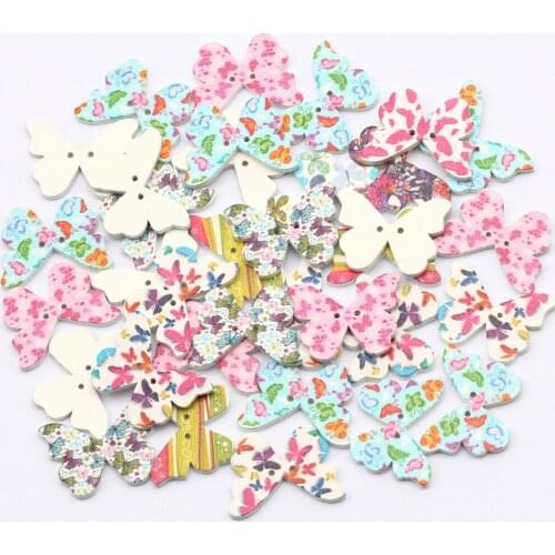 50pcs White Natural Wooden Butterfly Shape Craft Buttons Clothing Sewing Accessories DIY Scrapbooking Decoration 28x20mm