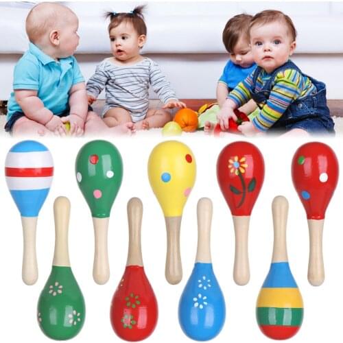 6/12Pcs Wooden Maraca Rattles Kids Favor Baby Children Shaker Education Toys Party Musical Supplies Gift Color Random New