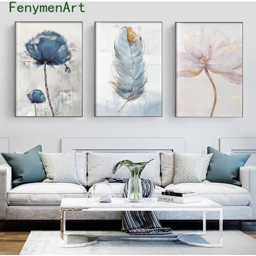 Abstract Plant Flower Canvas Painting Feather Prints Wall Art Poster Nordic Picture for Office Living Room Home Decor No Frame