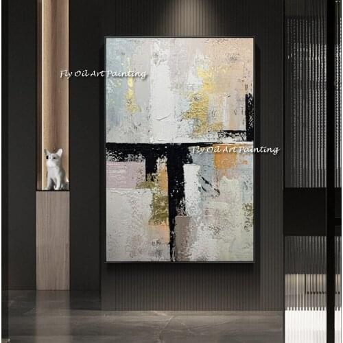 100% Handmade Gold White Black Abstract Wall Art Modern Oil Painting On Canvas For Office And Home Decor Original Painting