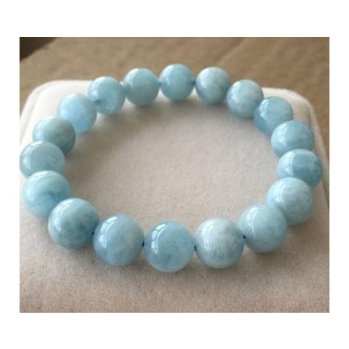 Free shipping 10-11mm Genuine Natural BlueAquamarine Stretch Round Beads Bracelet AAA
