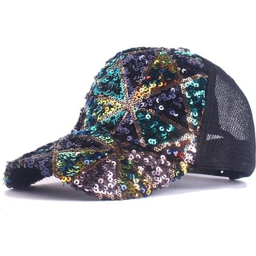 Best Selling 2021 Sequins Baseball Cap for Women Fashion Snapback Mesh Summer Sun Hat Bone Adjustable Leisure Casual Hip Hop Hat