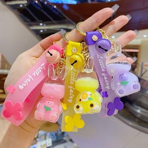 Creative Liquid Key Ring Flash Bunny Quicksand Tulip Flower Keychain Sunflower Bunny Keychain Bag Pendant Couple Key Chain Gift