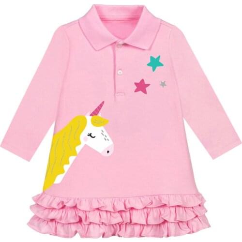 Brand Combed Cotton Children Clothing Princess Layered Dresses for Girls Kids Baby Girl Clothes Autumn Spring Long Dress Unicorn