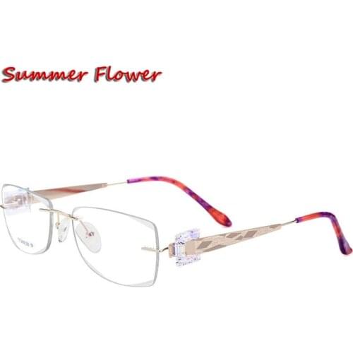 Chashma Brand Women Glasses Frame Optical Rimless Glasses Frame Prescription Spectacles Fashion Clear Color Lenses with Stones