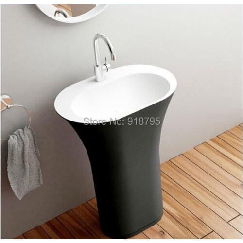 Corian Bathroom Pedestal Wash Basin Freestanding Solid Surface Matt Hand Sink Cloakroom EXTERIOR BLACK Vanity Wash Sink RS3824
