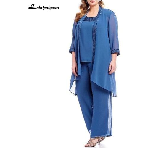 Elegant Chiffon Mother Of The Bride Pant Suits With Jackets Plus Size Wedding Guest Dress Long Mothers Groom Dresses