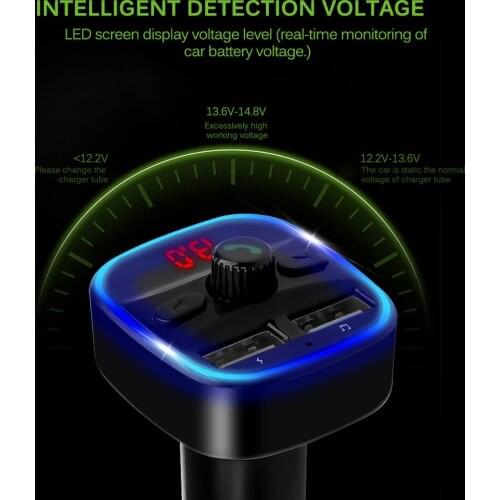 Voltage display FM transmitter Bluetooth 5.0 Car MP3 Player Dual USB 2.4A max Support U-Disk TF card Handsfree V5.0 Car Charger