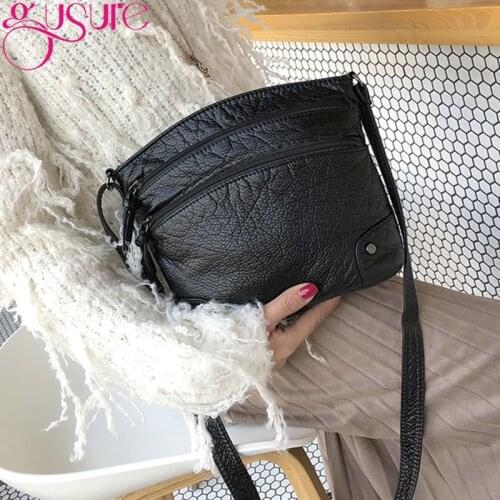 Gusure Leisure Women Shoulder Bags Female Handbags Soft PU Leather Mother Messenger Crossbody Bags Black Sling Zipper Purse