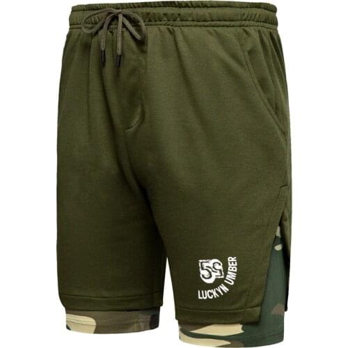 Spliced Camouflage Contrast Shorts Fake Two-Piece Mens Summer Short Pants Breathable and Comfortable Clothing with Printing