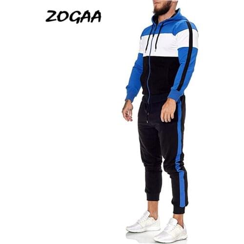 ZOGAA Sets Men New Spring Autumn Outdoor Sports Fitness Mens Muscle Personality Color Matching Large Size Sweater Pants Suit