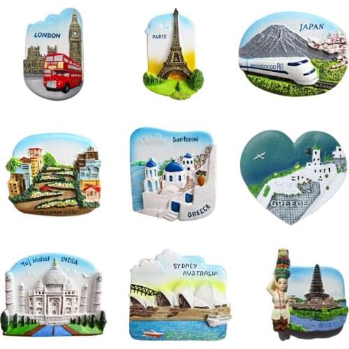 3D Fridge Magnet Refrigerator Magnetic Stickers Worldwide Tower London Japan Greece Sydney Bali World Travel Souvenir Dropship