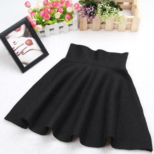 Colored Spun Yarn Autumn Winter Girl Children Mini Skirt High Waist Pleated Skirt For Girls Pure Color Knitting Skirt Ball Gown