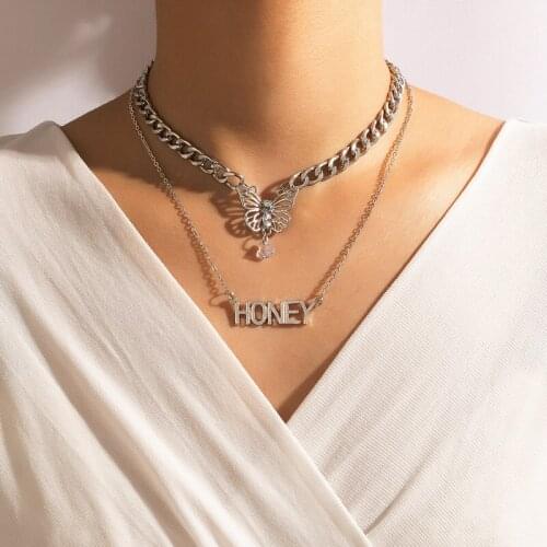 Fashion Metal Geometric Necklaces Womens TRENDY Neck Chain Alloy Butterfly Letters Double Pendant Necklaces Jewelry for Girls