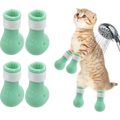 Silica Anti-Scratch Cut Nails Bath Bite Washing Cat Feet Set Washing Anti-Scratch Paw Protector Boots Bath Shoes Pet Supplies