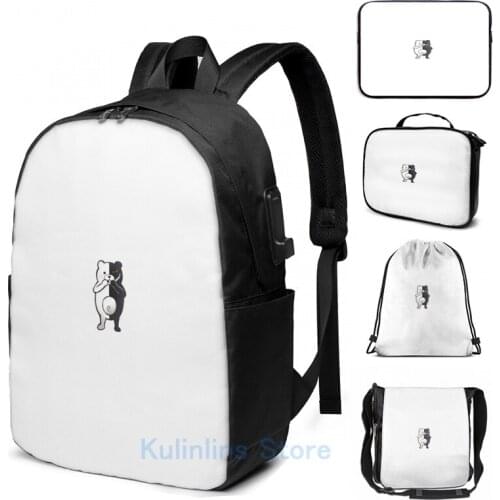 Funny Graphic print monokuma sticker!! USB Charge Backpack men School bags Women bag Travel laptop bag