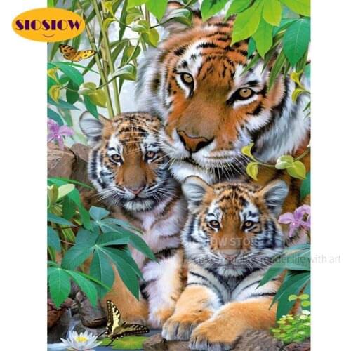 New Arrivals Tiger Family Diamond Painting Full Round 5d Animals Cross Stitch DIY Bead Embroidery Kits Sale Handwork Home Decor