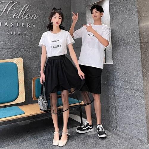 Realtime 3006# couple outfit design sense small mass temperament net gauze skirt couples clothing couples clothes