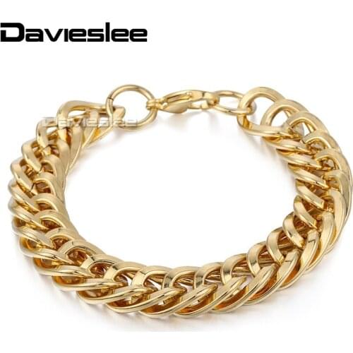 14mm Huge Mens Chain DOUBLE CURB Link Gold Color Silver Color Stainless Steel Bracelet Wholesale Gift Jewelry LKB495