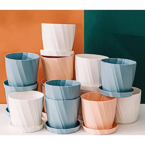 1 Piece Thicken Plastic Flower Pot Home Garden Decoration Fashion Flower Pot Balcony Office Desk Succulent Pot with Tray 3 Color