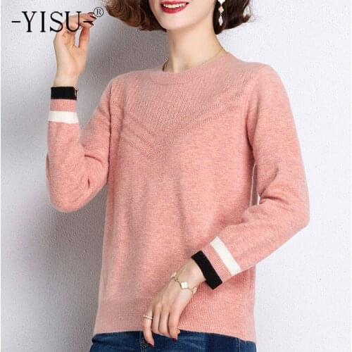YISU Simple Spring Women Sweater O-Neck Solid color Long sleeves Jumper 2021 New Female Casual Loose Thin Knitted pullover
