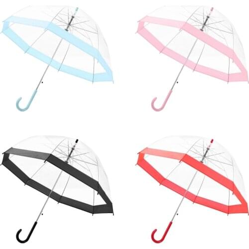 Transparent Long-handle Rain Umbrella Ultra Light Women Kids Female Umbrellas