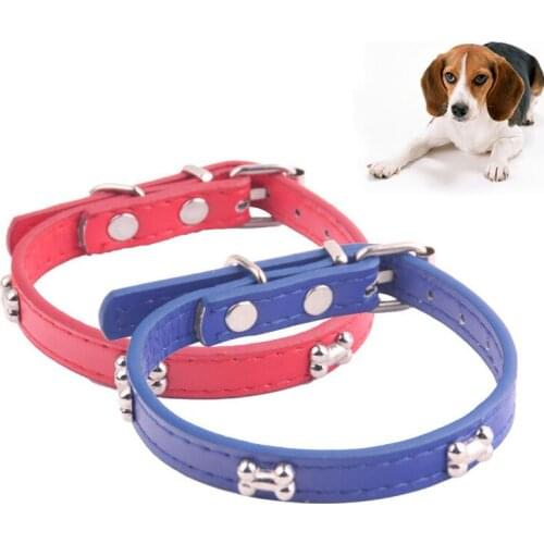 PU Leather Dog Collar Adjustable Pet Neck Strap Bone Leather Pet Collar Durable Neck Belt For Small Dogs Cats Pet Supplies