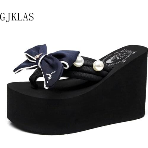 Bow Platform Flip Flops Beach Wedges High Heels Slippers Women Summer Platform Shoes for Women Slippers Casuales Woman Sandals