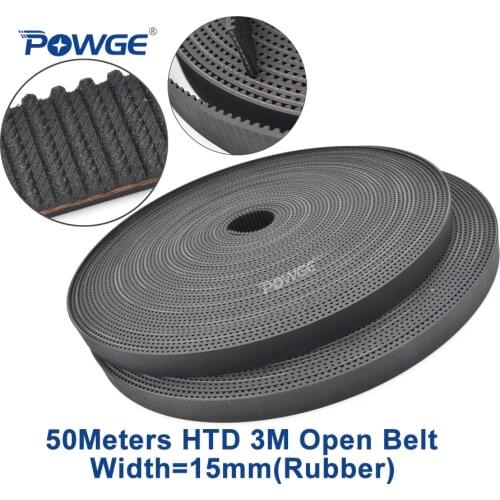 POWGE HTD 3M open Synchronous timing belt 3M-15mm width 15mm Length 50000mm Rubber Fiberglass HTD3M Laser Engraving CNC 50Meters